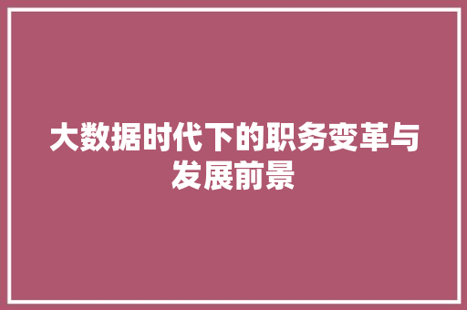 大数据时代下的职务变革与发展前景