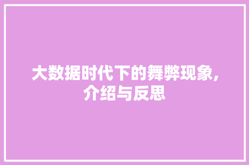 大数据时代下的舞弊现象,介绍与反思