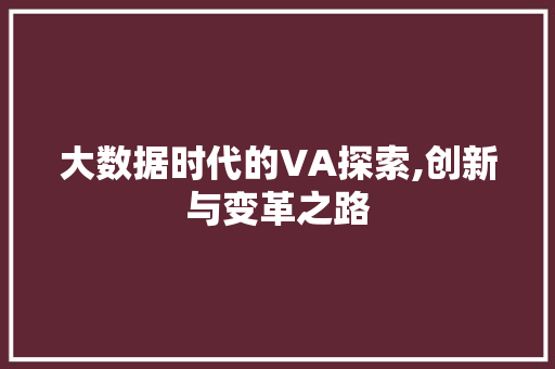 大数据时代的VA探索,创新与变革之路