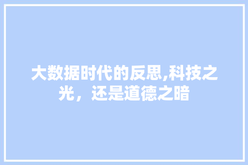 大数据时代的反思,科技之光，还是道德之暗