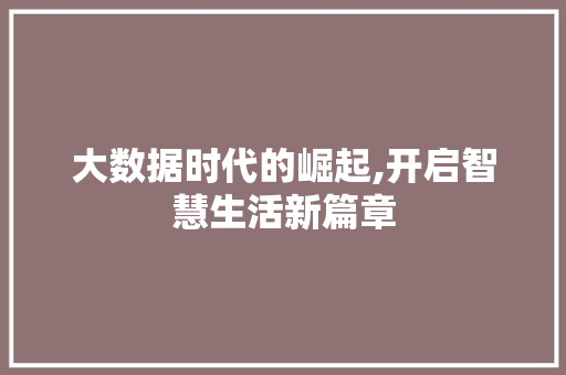 大数据时代的崛起,开启智慧生活新篇章