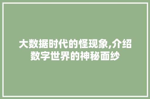 大数据时代的怪现象,介绍数字世界的神秘面纱