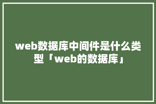 web数据库中间件是什么类型「web的数据库」 SEO教程