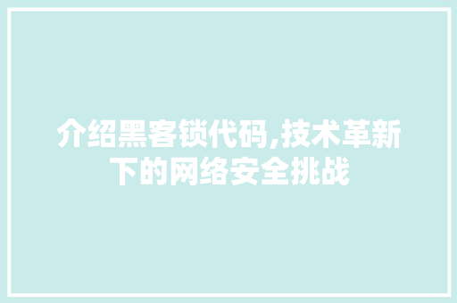 介绍黑客锁代码,技术革新下的网络安全挑战