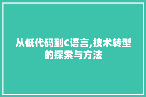 从低代码到C语言,技术转型的探索与方法