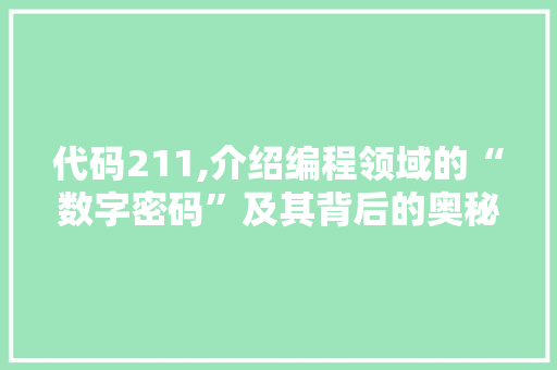 代码211,介绍编程领域的“数字密码”及其背后的奥秘