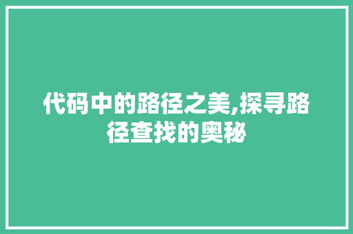 代码中的路径之美,探寻路径查找的奥秘