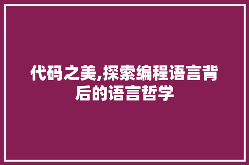 代码之美,探索编程语言背后的语言哲学