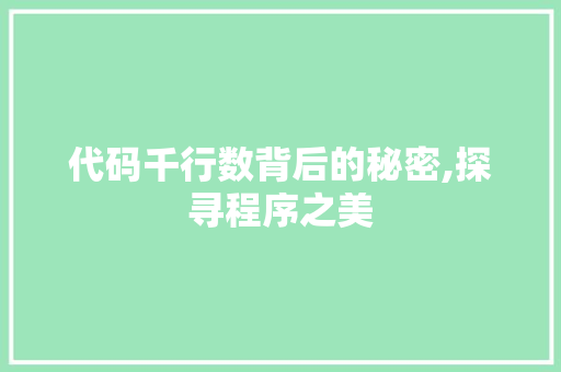 代码千行数背后的秘密,探寻程序之美