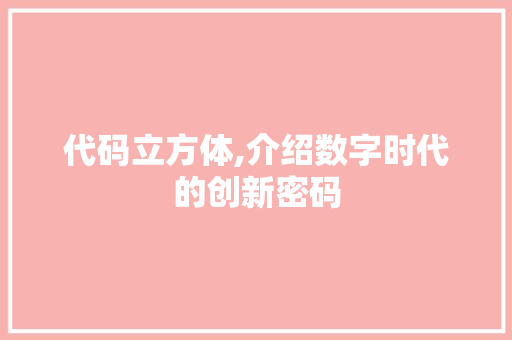 代码立方体,介绍数字时代的创新密码