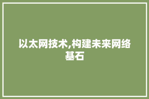 以太网技术,构建未来网络基石