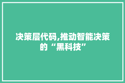 决策层代码,推动智能决策的“黑科技”