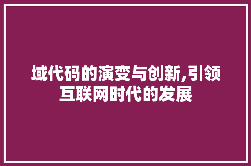 域代码的演变与创新,引领互联网时代的发展