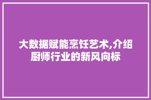 大数据赋能烹饪艺术,介绍厨师行业的新风向标