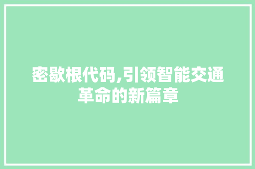 密歇根代码,引领智能交通革命的新篇章