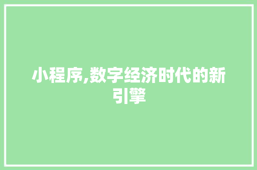 小程序,数字经济时代的新引擎