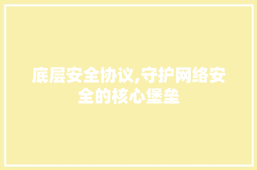 底层安全协议,守护网络安全的核心堡垒