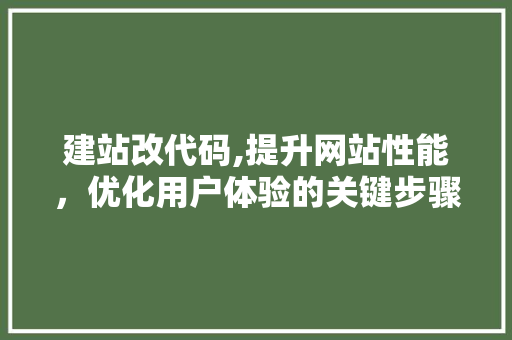 建站改代码,提升网站性能，优化用户体验的关键步骤