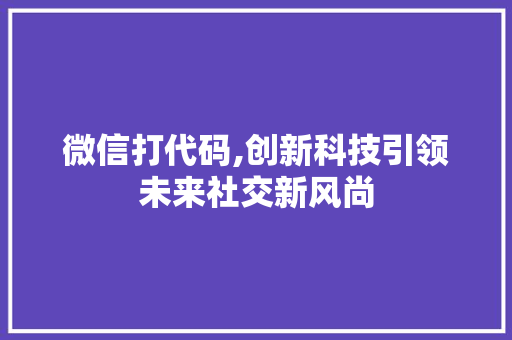 微信打代码,创新科技引领未来社交新风尚 SEO教程