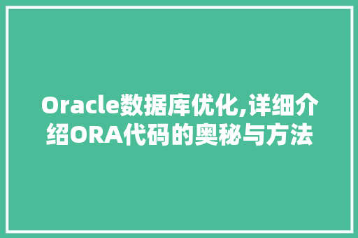 Oracle数据库优化,详细介绍ORA代码的奥秘与方法