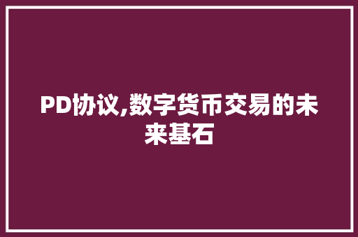 PD协议,数字货币交易的未来基石