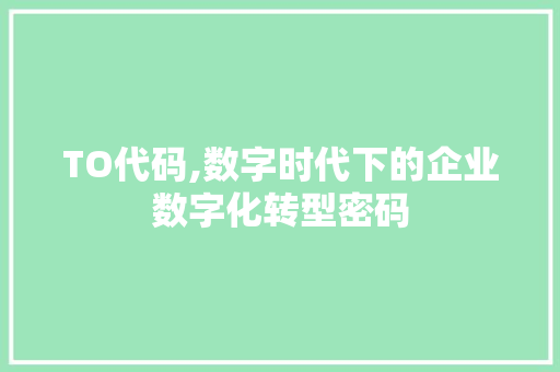 TO代码,数字时代下的企业数字化转型密码