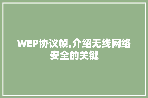 WEP协议帧,介绍无线网络安全的关键