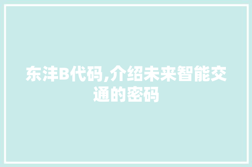 东沣B代码,介绍未来智能交通的密码 服务器/数据库
