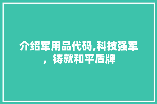 介绍军用品代码,科技强军，铸就和平盾牌