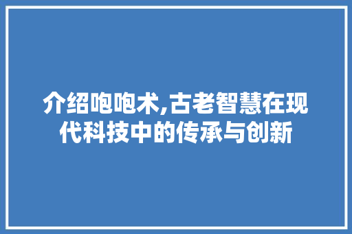 介绍咆咆术,古老智慧在现代科技中的传承与创新 Web前端