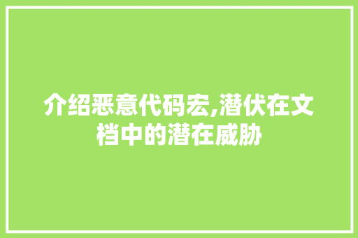 介绍恶意代码宏,潜伏在文档中的潜在威胁