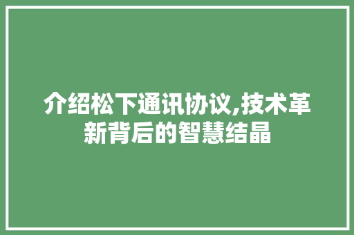 介绍松下通讯协议,技术革新背后的智慧结晶