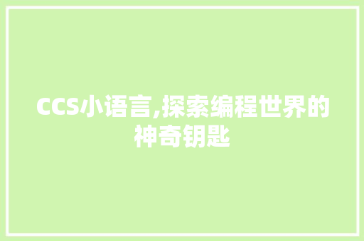 CCS小语言,探索编程世界的神奇钥匙