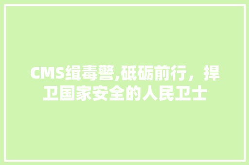 CMS缉毒警,砥砺前行，捍卫国家安全的人民卫士