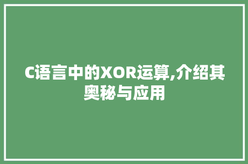 C语言中的XOR运算,介绍其奥秘与应用