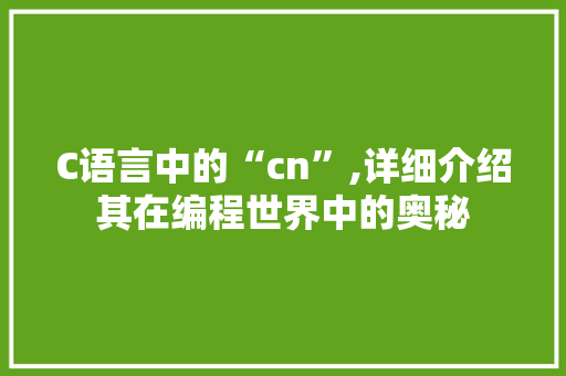 C语言中的“cn”,详细介绍其在编程世界中的奥秘 服务器/数据库