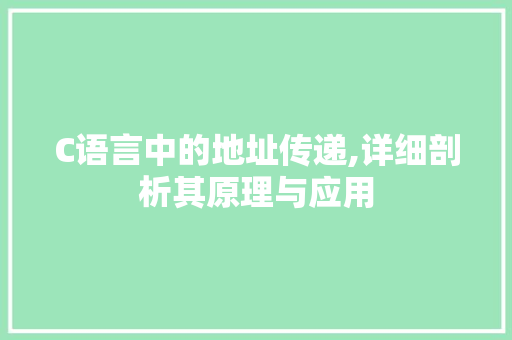 C语言中的地址传递,详细剖析其原理与应用 Web前端