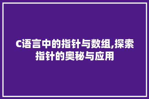 C语言中的指针与数组,探索指针的奥秘与应用