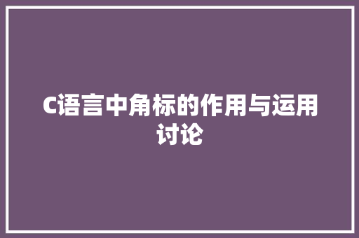 C语言中角标的作用与运用讨论