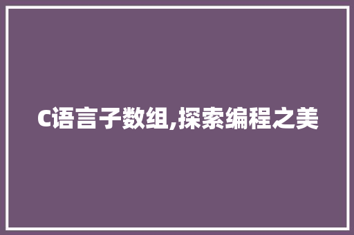 C语言子数组,探索编程之美 Web前端