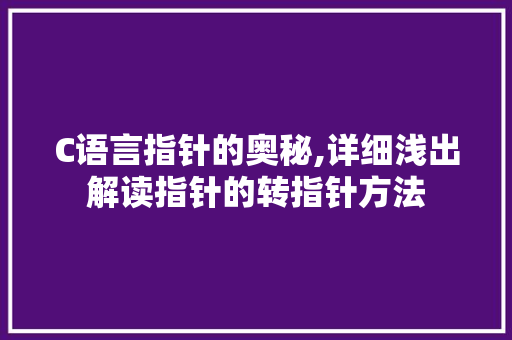 C语言指针的奥秘,详细浅出解读指针的转指针方法 服务器/数据库