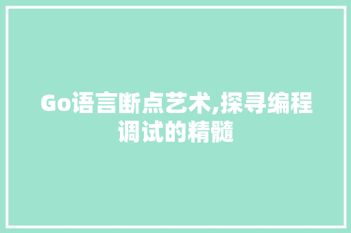 Go语言断点艺术,探寻编程调试的精髓