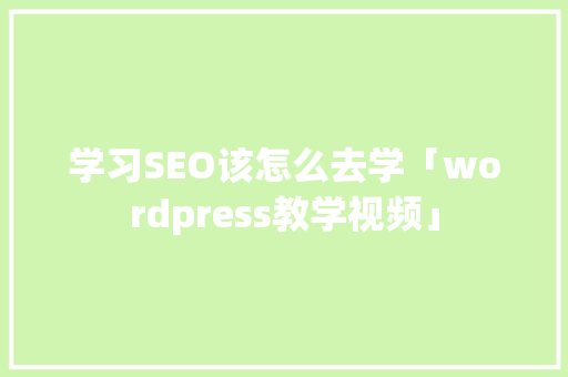 学习SEO该怎么去学「wordpress教学视频」 WordPress教程