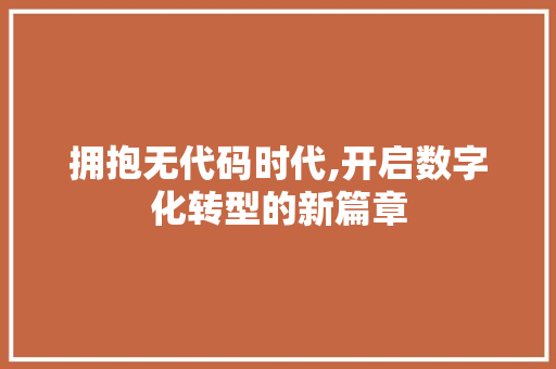 拥抱无代码时代,开启数字化转型的新篇章
