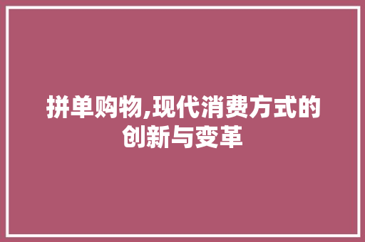 拼单购物,现代消费方式的创新与变革