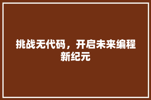 挑战无代码，开启未来编程新纪元