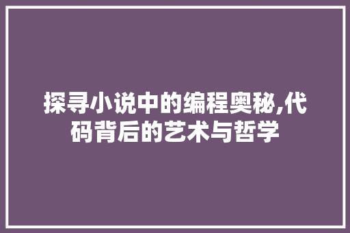 探寻小说中的编程奥秘,代码背后的艺术与哲学