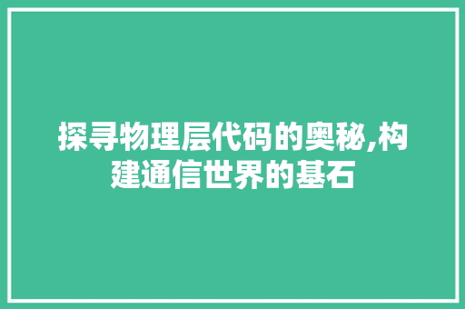 探寻物理层代码的奥秘,构建通信世界的基石 建站教程