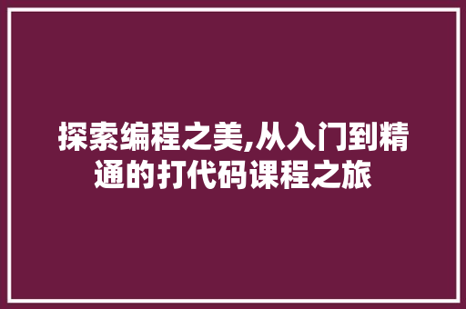 探索编程之美,从入门到精通的打代码课程之旅