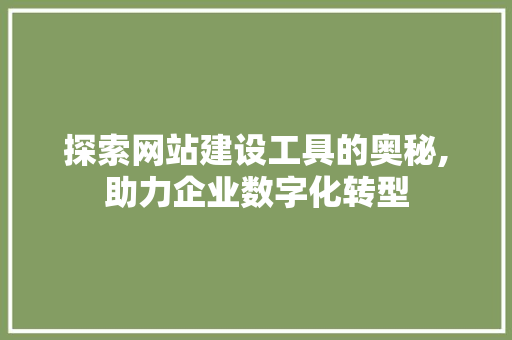 探索网站建设工具的奥秘,助力企业数字化转型 SEO教程